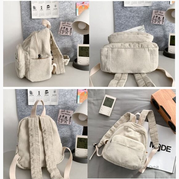 Corduroy Mini Backpack Purse - Small Daypack with Multiple Pockets main image 5